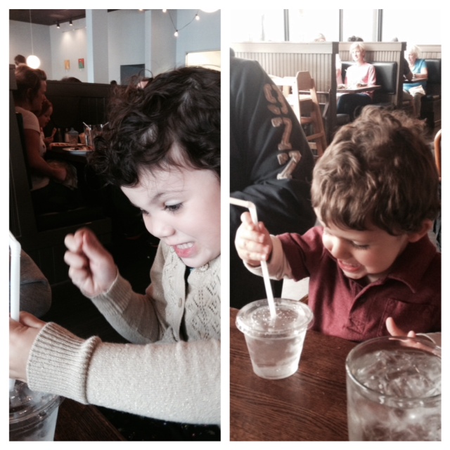 the kiddos cracking wise at Tomato Head